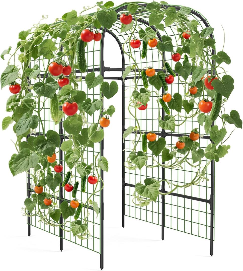 GarveeLife Metal Garden Arch Trellis 7.3 FT, Cucumber & Melon Trellis for Raised Beds, u-Shape Plant Support with Plastic Connectors for Climbing Vegetables, Grapes & Roses, Black
