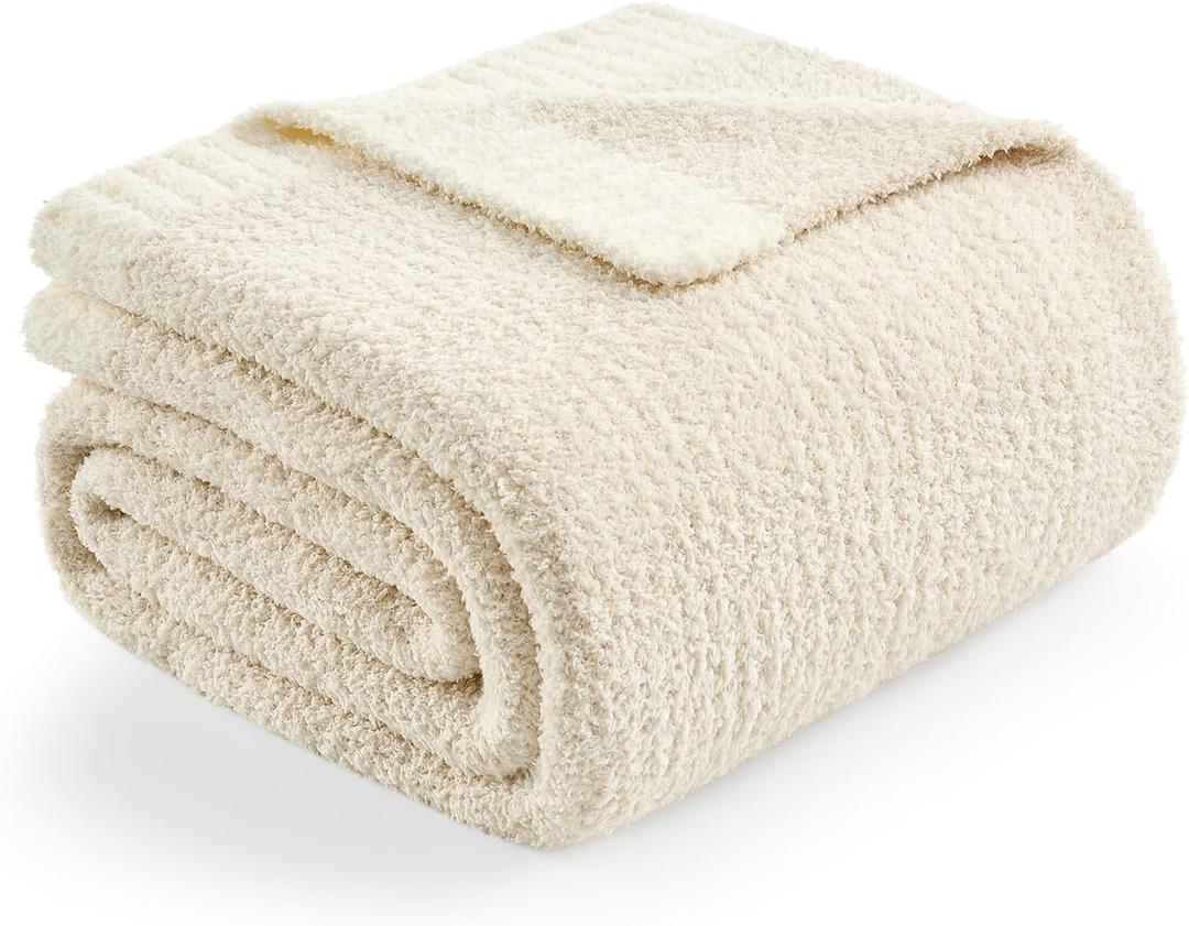 Snuggle Sac Heather Throw Blanket for Couch, Reversible Super Soft Blankets Warm Cozy Knit Fuzzy Plush Lightweight for Sofa, Bed, Camping, Picnic (Heather Ivory, Throw-XL(50"x 70"))