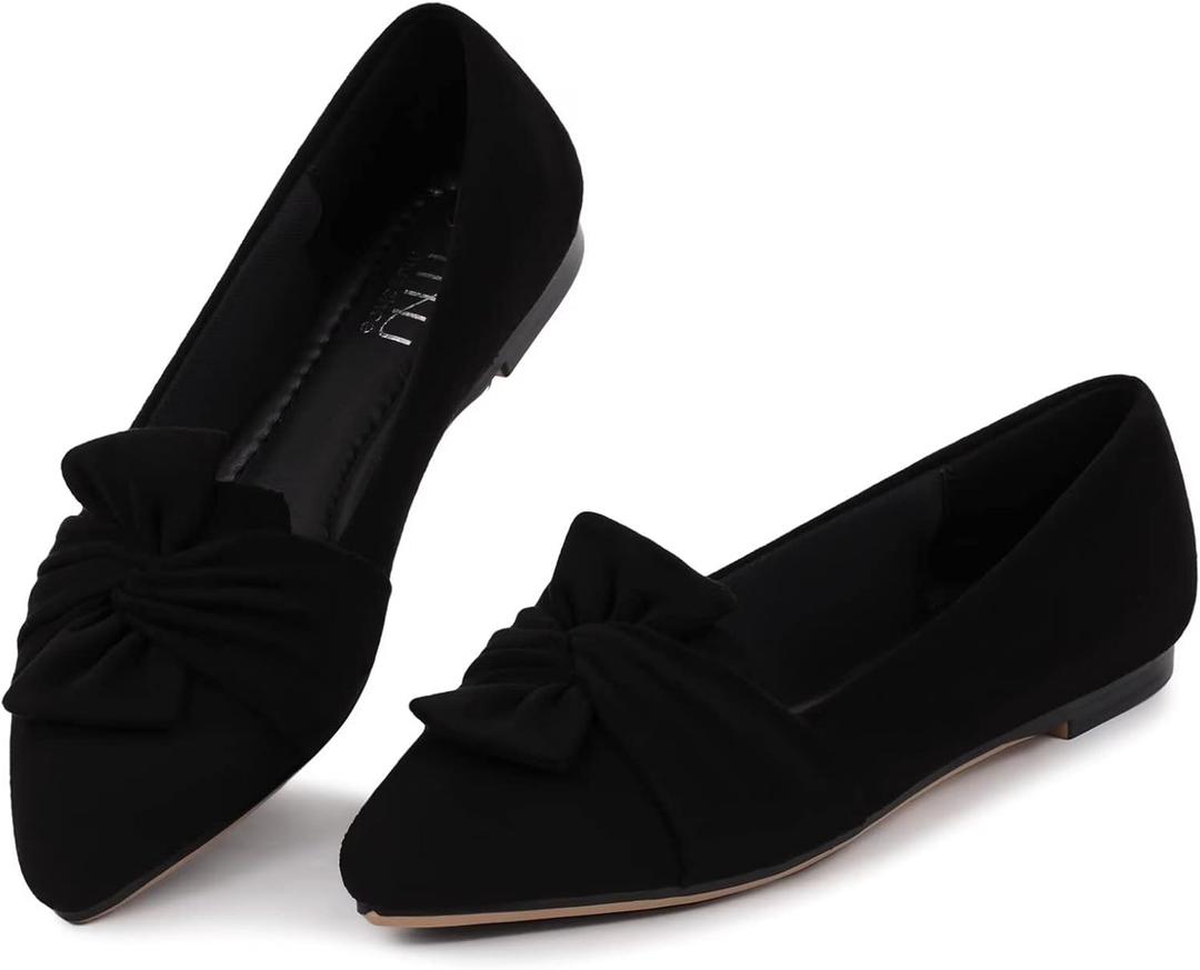 MUSSHOE Comfortable Office Flats for Women: Pointed Toe Work Shoes with Memory Foam - Dressy Business Casual Slip On Flats for Commute & All Day Wear (10.5)