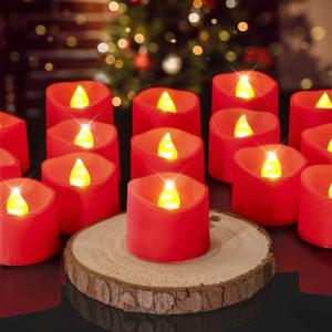 Homemory Red Tea Lights Candles Battery Operated, 200+Hour Flameless Flickering Fake Electric LED Colored Tealights Candles for Party, Wedding, Anniversary, Halloween, Christmas, 24-Pack