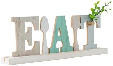 Eat Sign for Kitchen Wood Dining Room Table Centerpiece Rustic Farmhouse Decor Country Wooden Fork Spoon Letters for Kitchen Home and Diningroom (color B), 2 Pack