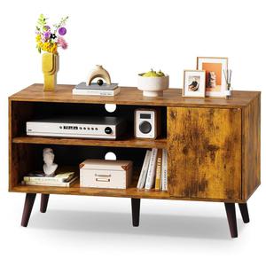 WLIVE TV Stand for 43 Inch TV, Small Entertainment Center with Storage Cabinet & Adjustable Shelves, Mid-Century Modern TV Stands for Living Room and Bedroom, 32" TV Console, Brown