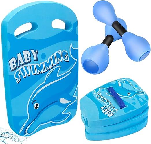 3 in 1 Swim Kickboard Kids Water Aerobics Equipment Swim Belt High Density EVA Foam Swim Dumbbell Aquatic Aerobics Set for Children to Adults (Blue)