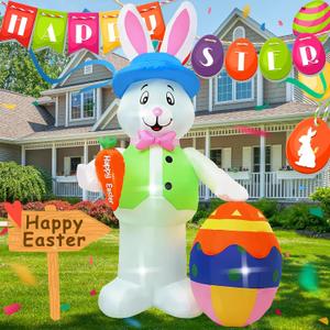 12FT Bunny Holding Egg Easter Inflatable Decoration with Built-in LED Lights for Holiday Celebration Decorations for Yards, Lawns and Patios