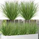 Artificial Grass Plants Outdoor 20 Bundles Fake Wheat Grass UV Resistant Faux Shrubs Bushes Plant Green Onion Grass Artificial Greenery Tall Stems for Indoor Outdoor Office Home Decor
