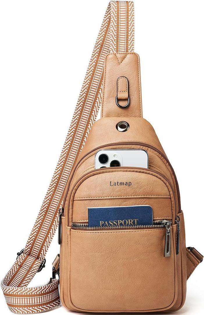 LATMAP Sling Bag For Women Faux Leather Small Casual Daypack Backpack Fanny Pack Crossbody Chest Bags Purse (7L, 7l-tan)