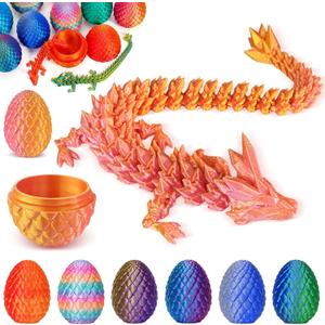 Aodomis Adomis 12inch 3D Printed Dragon Egg with Articulated Crystal Dragon Inside - Fidget Toys for Kids 8-12,Dinosaur Egg Toys for Kids Teens Adults (Laser Pink Gold)