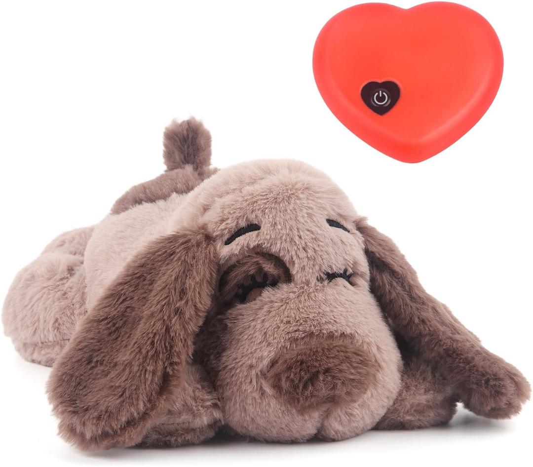 BEVERLYSHARK Beverly Shark Puppy Heartbeat Toy Dog Anxiety Relief Calming Aid Puppy Heartbeat Stuffed Animal Behavioral Training Sleep Aid Comfort Soother Plush Toy for Puppies Cats (Brown)