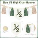 1/2 Birthday Boy Half Birthday Decorations - White Green Half Way to One Banner Cake Topper Tassel Wood Bead High Chair Banner Hat for Boys 6 Months Birthday Decorations Party Supplies
