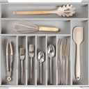 KitchenEdge Premium Silverware, Flatware and Utensil Organizer for Kitchen Drawers, Food-Safe Contract Grade, Expandable from 18 to 33 In, Gray Bamboo