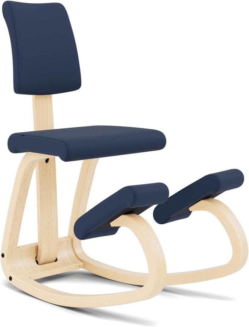 Varier Variable Plus Ergonomic Kneeling Chair with Backrest Natural/Blue| Active Sitting Posture Support Home Office Desk Chair 