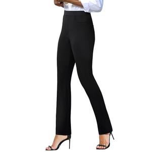 keriffe Women's Stretchy Yoga Dress Pants High Waisted Straight Leg Casual Work Business Office Slacks 4 Pockets Black, XL