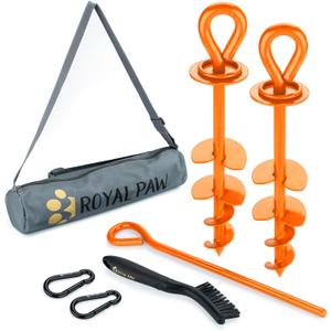 ROYAL-PAW Dog Tie Out Stake - for Large Dogs up to 210 lbs - Heavy Duty Dog Stake for Yard, Beach & Camping Outside - Best in Ground Anchor for a Dog Cable, Leash, Lead Tether (1, Orange)