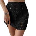WDIRARA Women's Hollow Out Crochet Knit Cover Up Skirt High Waisted Sheer Beach Skirts (Black) X-Small