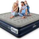 iDOO King Size Air Mattress With Built-In Pump, 18" Raised Inflatable Bed, Upgraded Guest Airbed With Storage Bag, 750 lbs Max, Grey