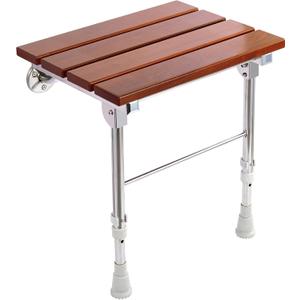 Folding Shower Seat Wall Mounted with Legs, Shower Seat Benches Stool Chair for Inside Shower, Fold Down Shower Seat for Seniors Small Shower Space, Foldable Fold up Waterproof Wood Height Adjustable (Height Adjustable)