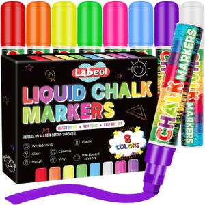 Labeol 8 Colors 10mm Liquid Chalk Markers, 2-in-1 Nib Washable Jumbo Chalk Markers for Windows, Cars, Signs, Glass, White Boards and Mirrors