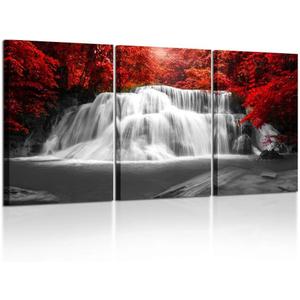 KREATIVE ARTS Black White and Red Canvas Wall Art 3 Pieces Red Woods Waterfall Canvas Print Landscape Paintings Framed Picture for Office and Home Dcor Ready to Hang 16x24inch