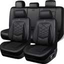 CAR PASS Luxury Nappa Leather Seat Covers Full Set, Water Resistant Faux Leather Seat Covers with Lumbar Support, Comfortable Automotive Seat Covers Universal Fit for SUV Sedan Van Truck, Solid Black