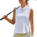 PINSPARK Women Golf Shirts Sleeveless UPF 50+ Tennis Polo V-Neck Quick Dry Athletic T Shirt 1/4 Zip Collar Workout Tank Top (Large)