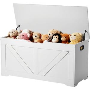 VEVOR Kids Storage Bench, Wooden Toy Box Chest, Large Storage Cabinet with Safety Hinge, Toddlers Storage Bench for Playroom, Living Room or Entryway, Easy Assembly, 38.98 x 15.55 x 18.9 in, White, 39 Inch