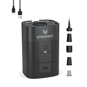 ETENWOLF AIR 5 Air Pump for Inflatables, Portable Electric Air Pump with 5200 mAh Battery, 4X Quick Inflator & Deflator, 4.5 kPa & 720 L/ min Pump for Pool Floats, Vacuum Storage Bags (Black)