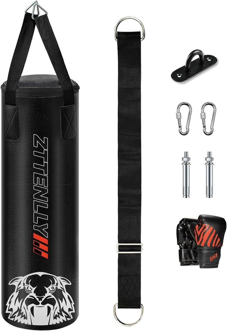 ZTTENLLY Kids Punching Bag with Gloves - PU Leather & Adjustable Height Strap - Boxing Bag Set for 3-8-14 Years Kids/Youth Great for Boxing, MMA, Kickboxing