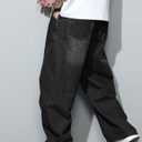 Mens Baggy Jeans Wide Leg Casual Irregular Sutures Denim Pants (Black, XXL)