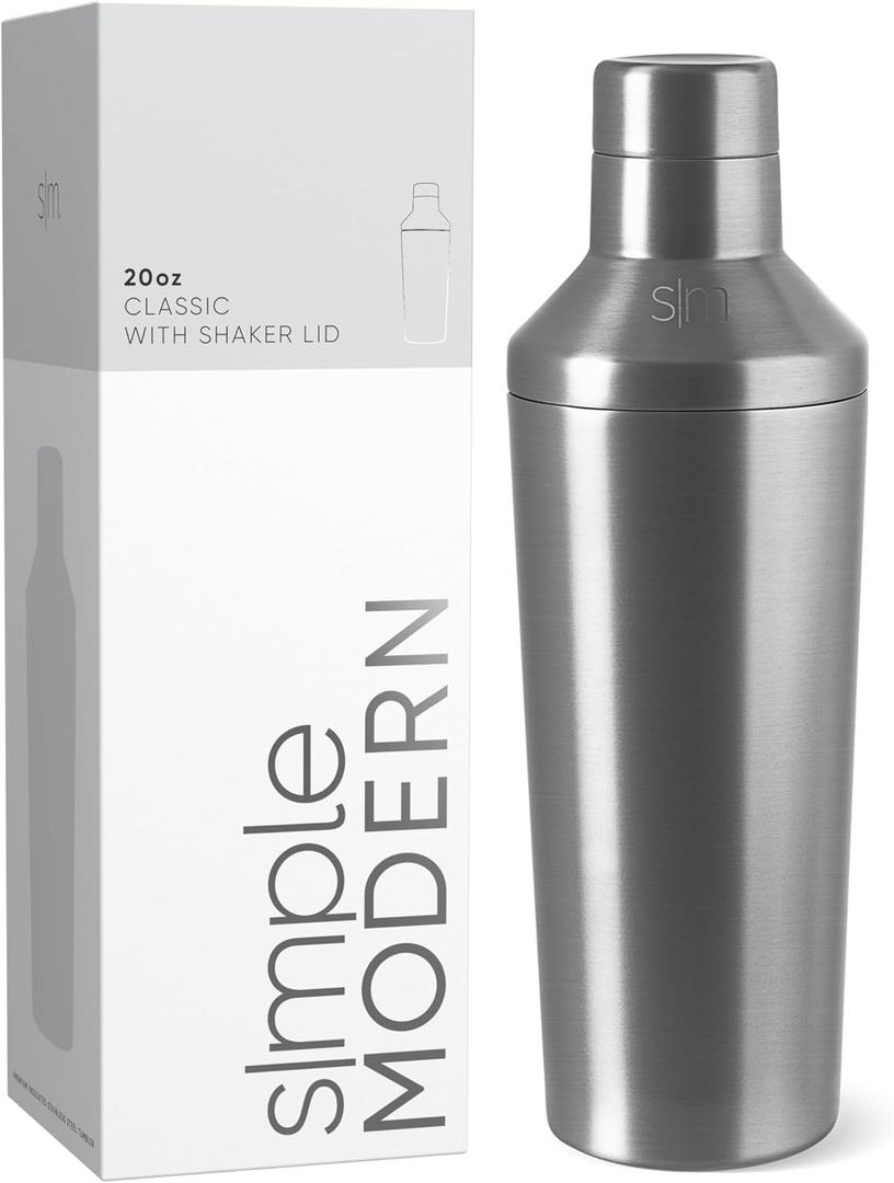 Simple Modern Cocktail Shaker Set with Jigger Lid | Stainless Steel Boston Shaker Insulated Martini Mixer for Mocktails | Gifts for Men Women Him Her | Classic Collection | 20oz | Simple Stainless