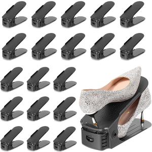 TOPNEW 20 Pack Shoe Slots Organizer Shoe Stacker for a Pair of Shoes 4 Levels Adjustable 50% Shoe Space Saver Double Layer Shoe Rack Organizer for Closet (Black)