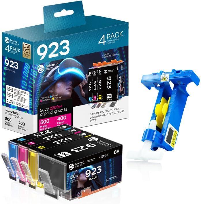 923 Ink Cartridges Combo Pack Compatible for HP OfficeJet 8120 8122e 8123 OfficeJet Pro 8130 8135e 8138e 8139e Printer (4 Pack, Black/Cyan/Magenta/Yellow)