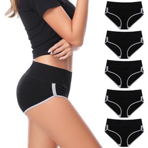 CAILECOTTON Womens Underwear Cotton High Waisted Underwear for Women Brief Soft Stretch Breathable Everyday Hipster 5ps (Medium, Black, 5pcs)