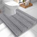 OLANLY Thick Toilet Rugs U-Shaped 24x20, Extra Soft Absorbent Chenille Striped Contour Bathroom Rugs for Toilet, Dry Quickly, Machine Washable, Non-Slip Bath Mat, Grey