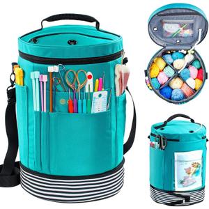 Expandable Yarn Storage Organizer, Crochet Bag & Yarn Tote with Zipper Closure, Yarn Holder for Crocheting and Knitting for Yarn Skeins, Hooks, Needles,Accessories  Gift for Crafters (Teal-)