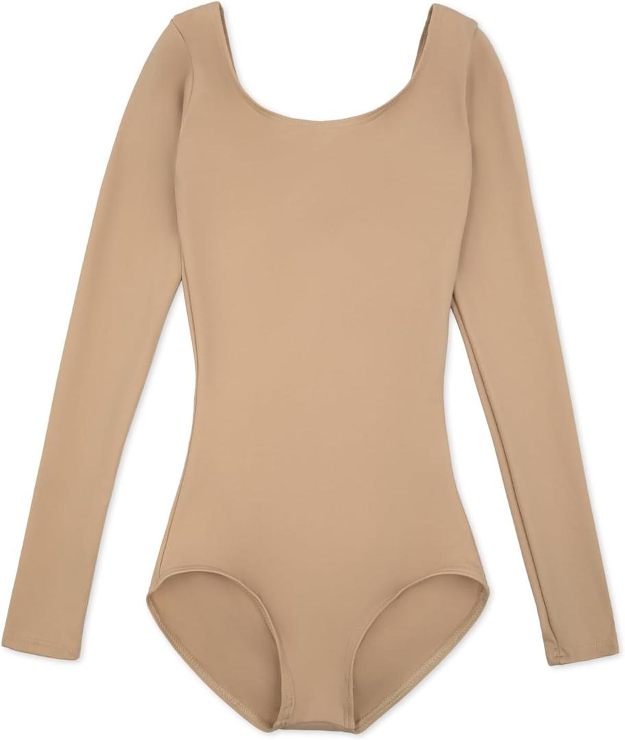 Capezio Girls' Team Basics Long Sleeve Leotard (Large, Nude)