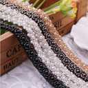 FQTANJU 3 Yards White Beaded Crystal Rhinestone Applique, Rhinetones Trim for Dress, Bridal Applique, Crystal Beaded Applique for Bridal Wedding, Party and Other Formal Occasions