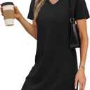 RUMIA Summer Dresses for Women 2026 Mini Vacation Dress V-Neck Short Sleeve A Line Beach Sundress Black XL