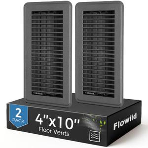 2 Pack Floor Register 4x10, Floor Vent Covers for Home Floor, Heavy Duty Steel Walkable Floor Grates, Adjustable Air Vent Covers Rust Proof Finish, 4" x 10'' Floor Vents, Grey