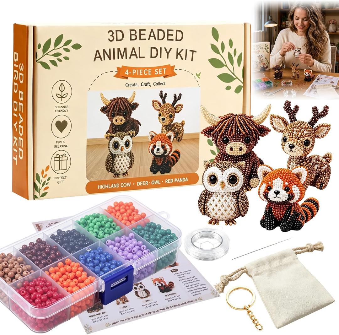 Kanroadi 3D Beaded Animal Kit,Beaded Animal Kit,Cute Animal Beading Craft Set,Handmade Bead Art Mosaic Kit,Stress Relief Creative DIY Decoration Gifts for Beginner (Forest Friends)