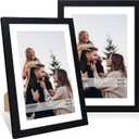 10x14 Picture Frame Set of 2, 10 x 14 Wood Photo Frames with Mat for 8x12 or 30x40cm Diamond Painting Art, Wooden Frame with Real Glass Cover for Wall and Tabletop Display,Black