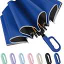 Seniny Travel Umbrella with Carabiner Handle, Windproof Large Umbrellas for Rain with Dual-Rib Structure, Portable Compact Umbrella with Reflective Strip, Car Backpack UV Umbrellas for Sun Protection