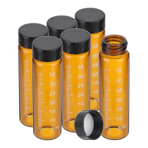 PATIKIL 6pcs 40ml Small Brown Glass Vials with Black Screw Cap, Borosilicate Glass Graduated Sample Bottles for Solid Liquid Powder Storage