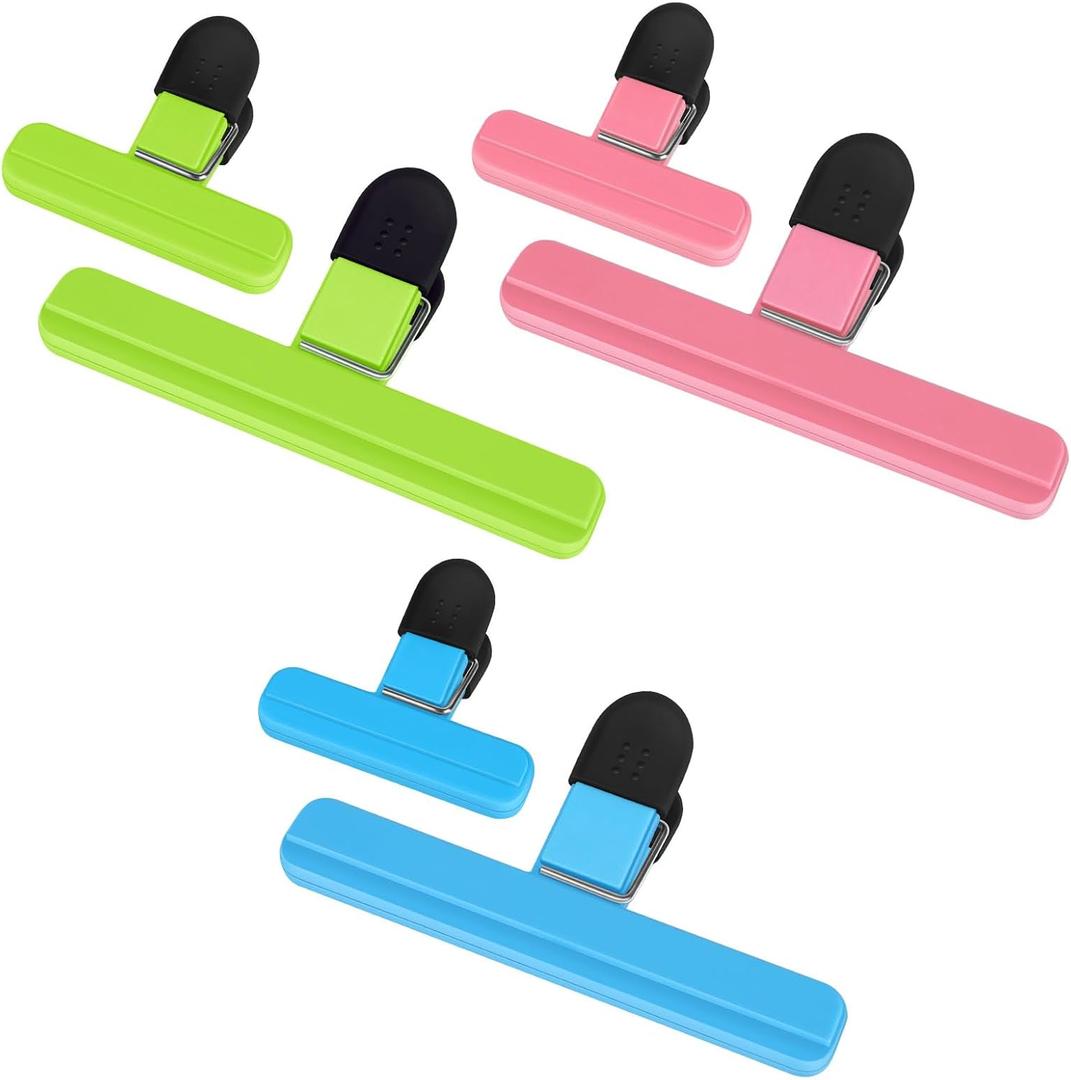 2 x Chip Bag Clips, Wide Open Bag Clips for Food Storage with Heavy Duty Tight Seal Grip, 6 PCS (3 x L, 3 x S)