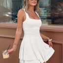 IWD Womens Square Neck Sleeveless Mini Summer Dress 2026 Ruched Waist Ruffle Hem A Line Graduation Cocktail Party Short Dress (White, Large)