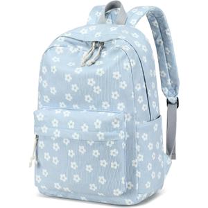 BTOOP School Backpack for Teens Large Corduroy Bookbag Lightweight 15.6 inch Laptop Bag for Girls Women Casual High School College (Cute Floral-blue)