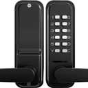 High-Security 12 Digit Keypad Mechanical Door Lock - Keyless Entry, Code Combination Lock with Handle, Waterproof & Rustproof, No Battery, Easy to Install, BH-MDLS0030202 (Matte Black - Square)