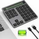Rechargeable Bluetooth Number Pad with Display Calculator - 2-IN-1 Wireless & Wired Number Pad Slim 34-Key Portable Accounting Bluetooth Keypad Data Entry & Calculation 2in1 for Laptop MacBook PC