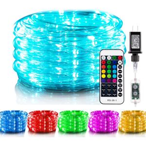 Minetom Color Changing Rope Lights Outdoor, 33FT 100 LED String Lights with Plug & Remote, Waterproof Christmas Light Outdoor Decoration, Twinkle Rope Light for Outside Indoor Bedroom,16 Colors