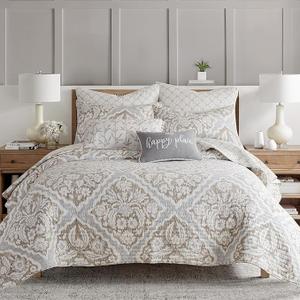 Levtex Home - Becker Taupe Quilt Set - King Quilt and Two King Shams - Ikat - Taupe, Grey and Cream - Quilt (106x92 in.) and Shams (20x36 in.) - Reversible - Cotton