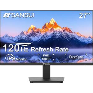 SANSUI 27 Inch Monitor, IPS 120Hz Computer Monitor Full HD 1920 x 1080P with HDMI DP Interfaces, Eye Care, Frameless, 100 x 100mm VESA Mountable (HDMI Cable Included)